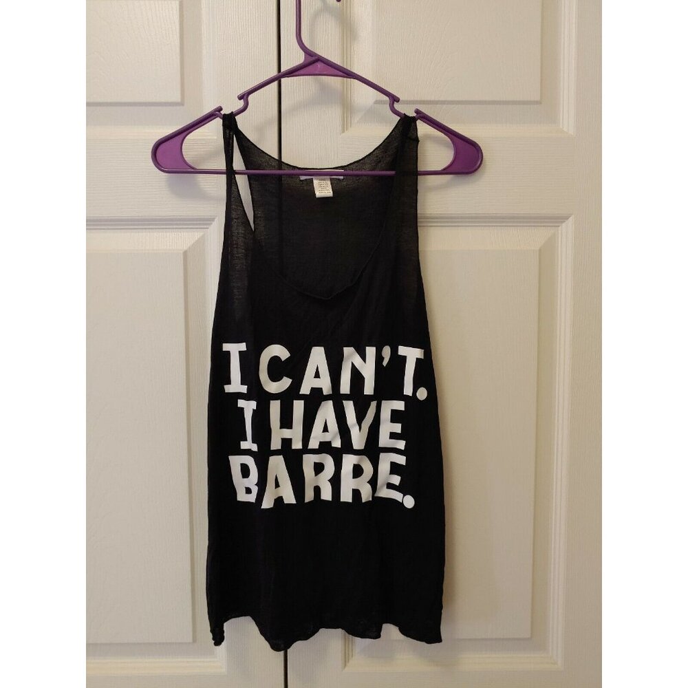 Women Black I Can't I Have Barre Xtend Barre Promo Raw Edge Tank Top Size S